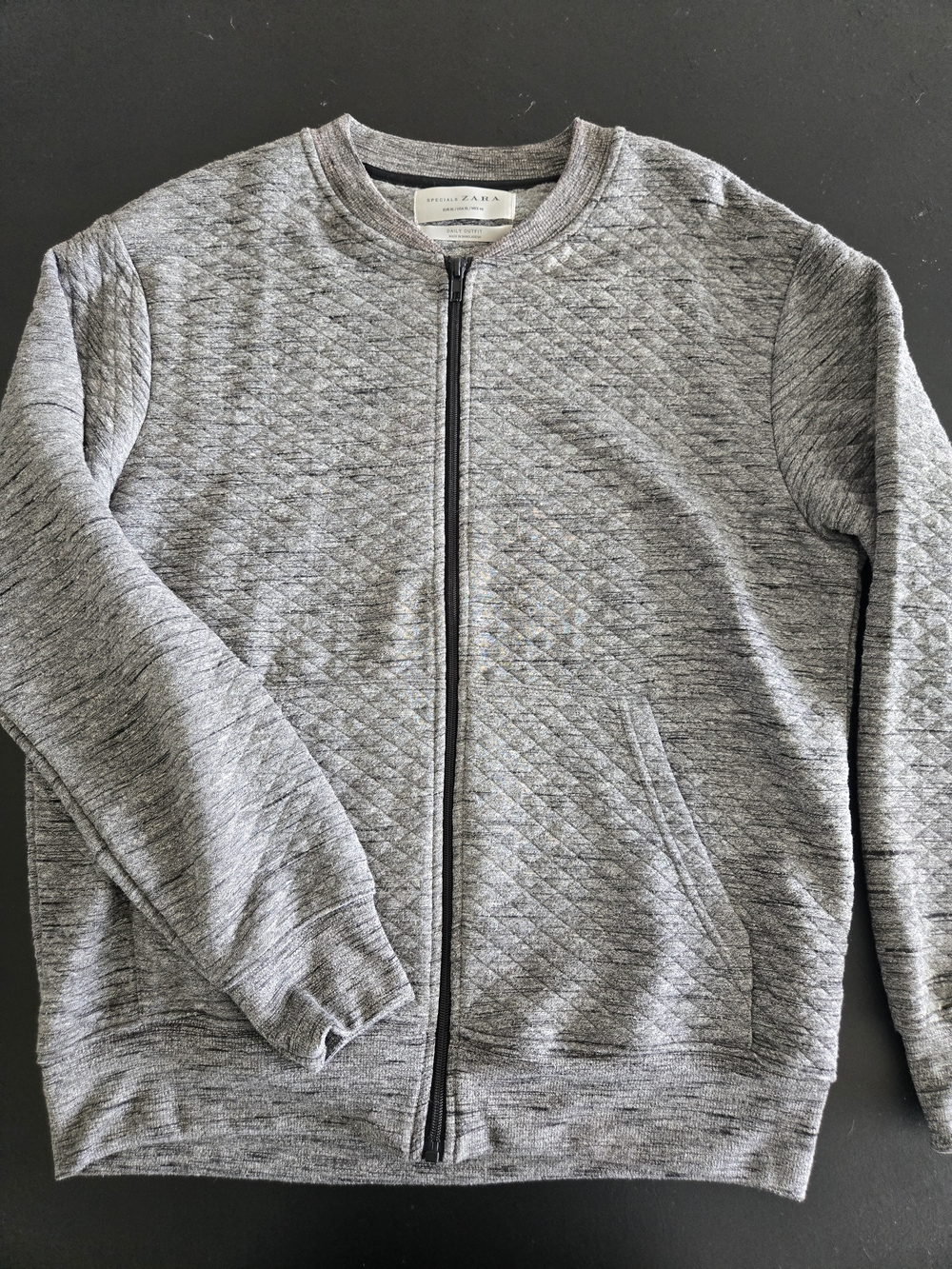 Mens Quilted Grey Sweater Bomber Jackeg Size XL
